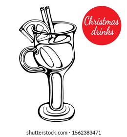 Hand drawn vector of christmas and winter drink isolated on white. Christmas glogg for festive design and holiday decoration.