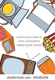 Hand drawn vector cinema card which can be used for movie cards, invitation or website. Cinema bright card. Movie design. Film card concept