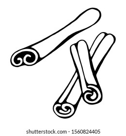 Hand drawn vector of  cinnamon isolated on white.  Sketch for festive design and holiday decoration.