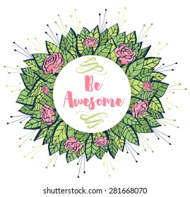 Hand drawn vector circular decorative element for your design. Template for wedding invitations, Valentine's day and inspirational cards.