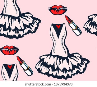 Hand drawn vector classic clothes and accessories. Hand drawn ink illustration. Modern ornamental decorative background. Vector pattern. Print for textile, cloth, wallpaper, scrapbooking