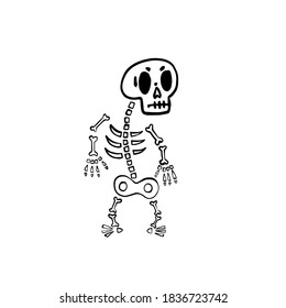 Hand drawn vector clip art of skeleton. Coloring book page for Halloween. Coloring page. Black and White Cartoon Illustration. Day of the Dead