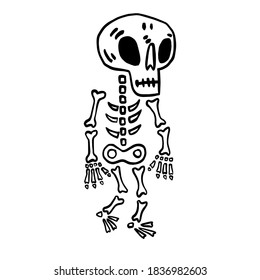 Hand drawn vector clip art of skeleton. Coloring book page for Halloween. Coloring page. Black and White Cartoon Illustration. Day of the Dead