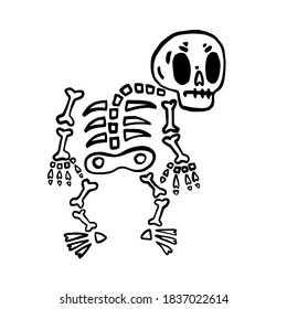 Hand drawn vector clip art of skeleton. Coloring book page for Halloween. Coloring page. Black and White Cartoon Illustration. Day of the Dead