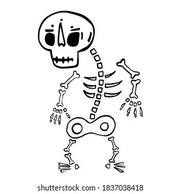 Hand drawn vector clip art of skeleton. Coloring book page for Halloween. Coloring page. Black and White Cartoon Illustration. Day of the Dead
