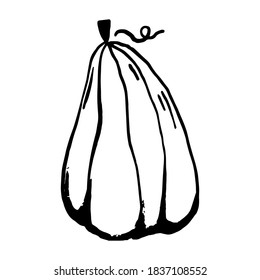 Dibujo manual del clip vectorial de la calabaza. Página del libro de coloreado para Halloween. Colorido de la página. Ilustración de dibujos animados en blanco y negro.