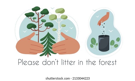 Pintura de clip vectorial dibujado a mano sobre la protección de los bosques, el concepto de reciclaje y la vida verde.