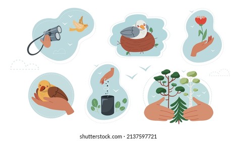 Clíparte vector dibujada a mano sobre el cuidado de la naturaleza y los animales, el concepto de protección del mundo y los bosques.