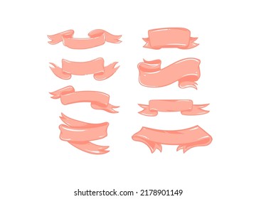 Hand drawn vector clipart cartoon graphic simple illustrations logo design collection set with craft paper,pink pastel colored ribbons isolated on white background.