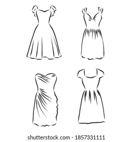 Hand drawn vector clothing set. of trendy dresses isolated on white. dress vector sketch illustration