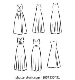 Hand drawn vector clothing set. of trendy dresses isolated on white. dress vector sketch illustration