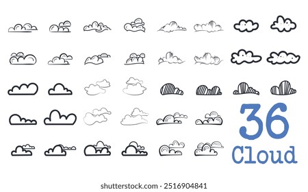 Hand drawn vector clouds different object. New creative design elements. Vector illustration.