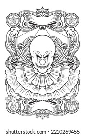 Hand Drawn Vector Clown Coloring Page