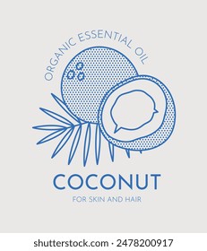 Hand drawn vector coconut illustration. Line art, retro. Plants and herbs for cosmetics. Logo template.
