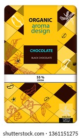 Hand drawn vector coffee banner. Chocolate cover. Coffee beans, leaves, branch, flowers.