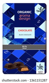 Hand drawn vector coffee banner. Chocolate cover. Coffee and cocoa beans, leaves, branch, flowers, chocolate peaces
