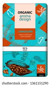 Hand drawn vector coffee banner. Chocolate cover. Coffee and cocoa beans, leaves, branch, flowers 