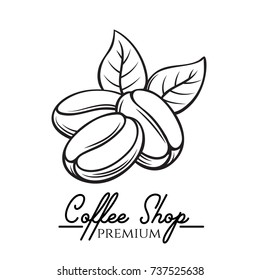 Hand drawn vector coffee bean. Coffee shop badge template for cafe label and emblem. Sketch style.