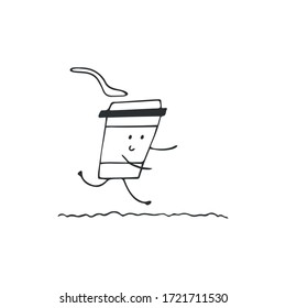 Hand drawn vector coffee cup icon, cute character. Fast food cafe delivery service logo element. For business branding and identity.