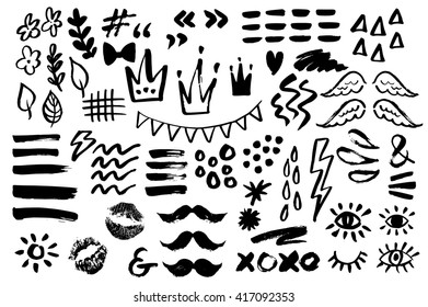 Hand drawn vector collection of design elements. Creative decoration for your photos, paper and card designs. For print and web projects.