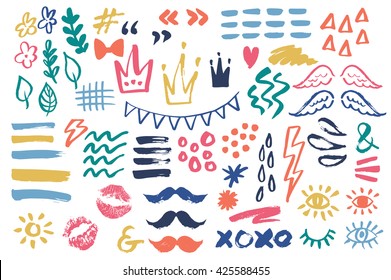 Hand drawn vector collection of design elements. Creative decoration for your photos, paper and card designs. For print and web projects.