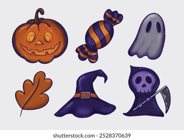 Hand drawn vector collection of Halloween. Cute illustrations for Halloween party and holidays