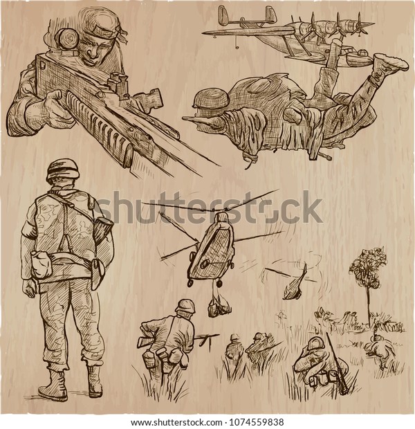 Hand Drawn Vector Collection Soldiers Different Stock Vector Royalty 