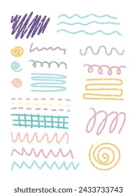 Hand drawn vector collection. Strokes, strokes with a brush, pencil, marker, of different shapes. In color.