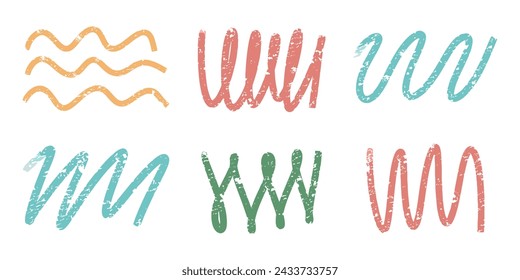 Handgezeichnete Vektorsammlung. Striche, Striche mit einem Pinsel, Bleistift, Marker, von verschiedenen Formen. In Farbe.