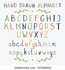 Hand drawn vector color alphabet with upper case   and lowercase letters