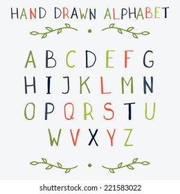 Hand drawn vector color alphabet with upper case  letters