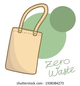 Hand drawn vector color eco bag. Zero waste concept. Color eco bag line isolated icon.