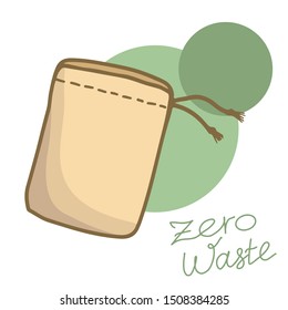 Hand drawn vector color eco pouch. Zero waste concept. Color eco sac isolated icon.