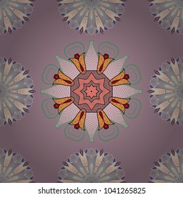 Hand drawn vector colored Mandala seamless pattern. Ethnic ornament on neutral, beige, orange colors. Magic vintage template of greeting. Arabic, indian, turkish and ottoman culture decoration style.
