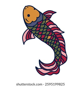 Hand drawn vector colorful illustration of koi fish.