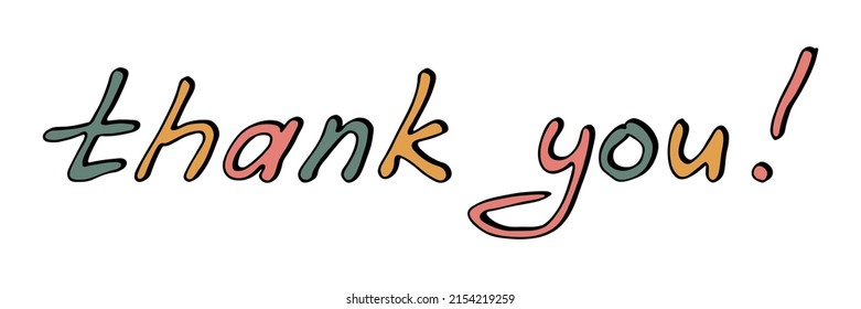 Hand drawn vector colorful lettering. Cute holiday doodle illustration. Thank you clipart for print, web, design, decor.