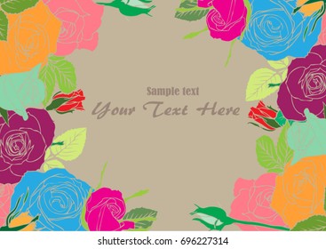 Hand drawn vector colorful rose frame for text