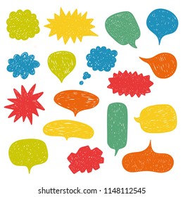 Hand drawn vector colorful speech bubbles set. 