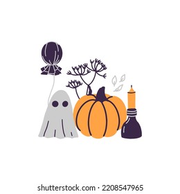 Hand drawn vector composition. Postcard for Halloween.
