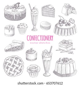 Hand drawn vector confectionery illustrations set. Cool sketch icons. Eps10 vector.
