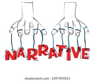 Hand drawn vector of Controlling the narrative media manipulation directing the conversation as censorship or political persuasion to control the story as a symbol of a powerful puppet master 