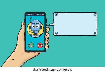 Hand drawn vector of conversation with customer support AI chat bot