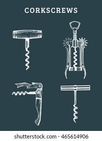 Hand drawn vector corkscrews set. Retro illustrations collection of different spins in sketch style.