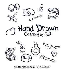 Hand drawn vector cosmetic set sketch 