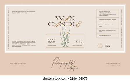 Hand drawn vector cosmetics label design template with botanical illustration