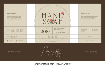 Hand drawn vector cosmetics label design template with botanical illustration