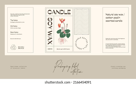 Hand drawn vector cosmetics label design template with botanical illustration