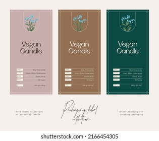 Hand drawn vector cosmetics label design template collection with botanical illustrations
