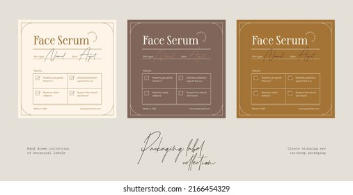 Hand drawn vector cosmetics label design template collection with botanical illustrations