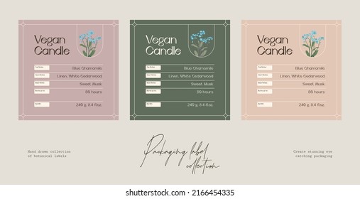 Hand drawn vector cosmetics label design template collection with botanical illustrations